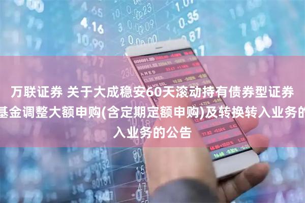 万联证券 关于大成稳安60天滚动持有债券型证券投资基金调整大额申购(含定期定额申购)及转换转入业务的公告